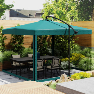Parasol Excéntrico Ø 295 cm Sombrilla de Jardín con Ángulo Ajustable Mosquiteras Base Cruzada y Manivela para Terraza Patio Exterior Verde Oscuro