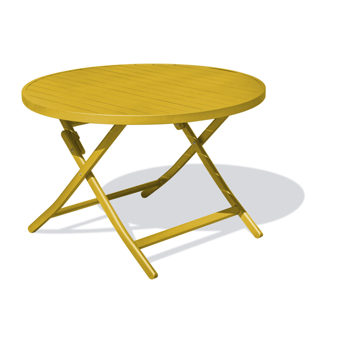 MARIUS - Table de jardin ronde pliante en aluminium Jaune moutarde