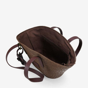 Bolso capazo marrón en rafia con charm de flor