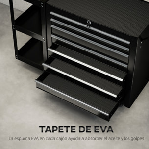 Carro de Herramientas con 7 Cajones, Carro de Taller con Estantería de 3 Niveles Desmontable, Sistema de Cierre Central, Asa, 2 Ruedas con Freno de Bloqueo, Negro