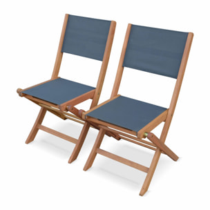 Chaises de jardin en bois et textilène - Almeria Gris anthracite - 2 chaises pliantes en bois d'Eucalyptus huilé et textilène