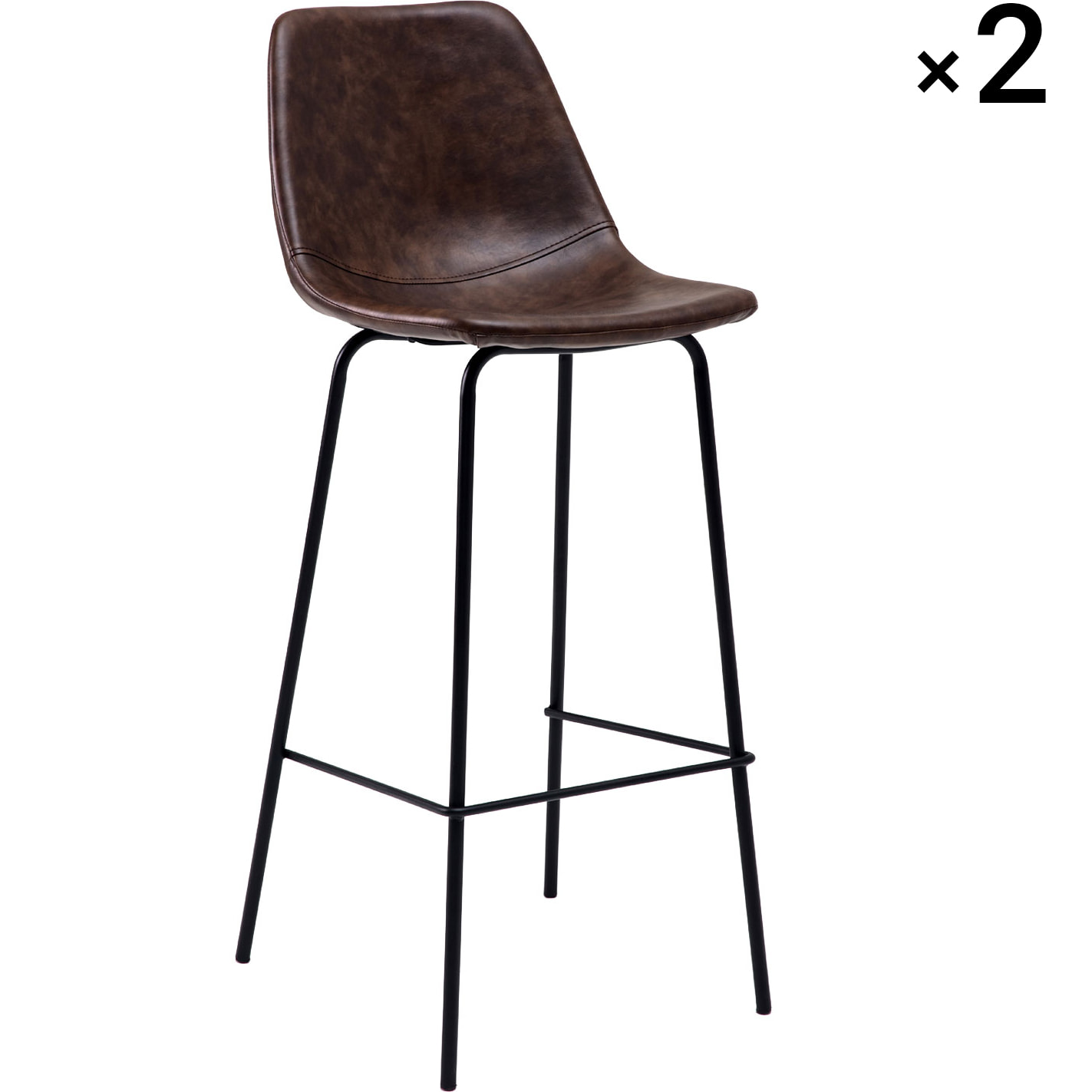 Lot de 2 tabourets de bar vintage LUCIEN marron - Hauteur d'assise 75cm