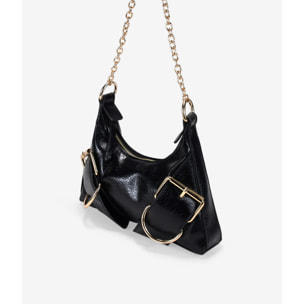 Bolso de hombro negro con hebillas y cadena
