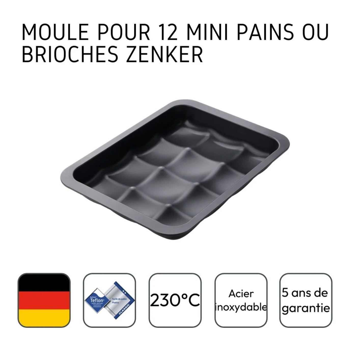 Moule 12 mini pains ou brioches 36 x 27 cm Zenker Black Metallic