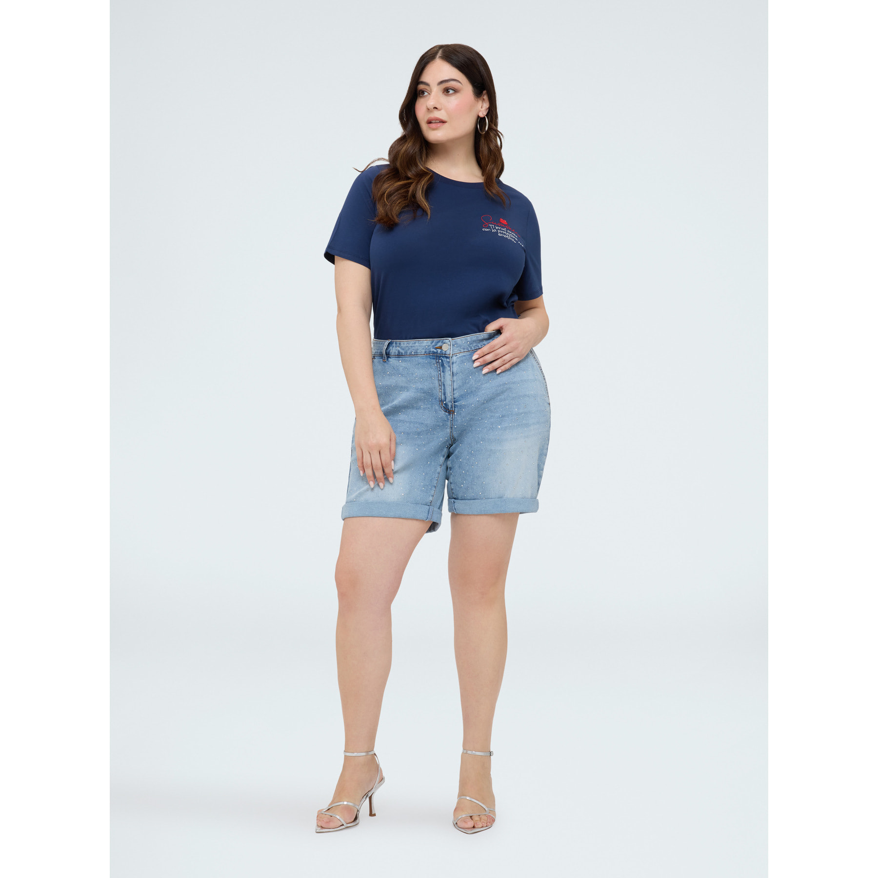 Fiorella Rubino - Shorts de denim con destellos de luz - Light - blue