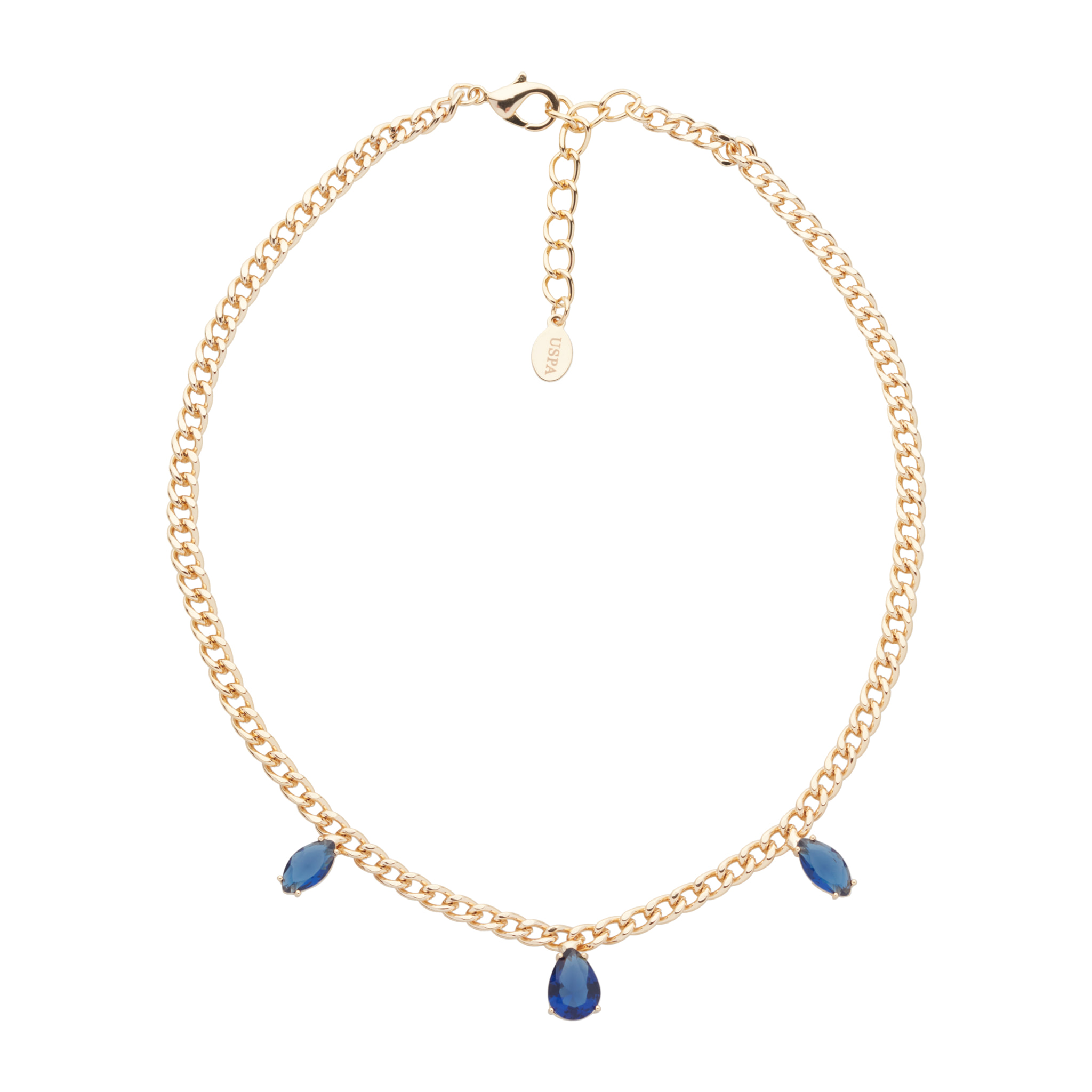 Collana U.S. Polo Assn. In metallo dorato con pendenti in cristallo blu scuro