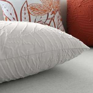 Coussin carré feuillage aspect gaufré - Ecru