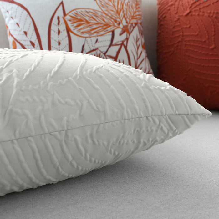 Coussin carré feuillage aspect gaufré - Ecru