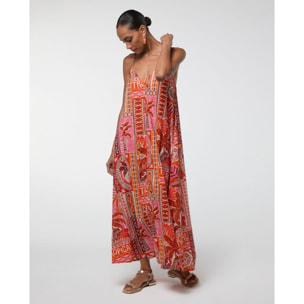 Abito lungo multicolore in lurex con stampa tropicale