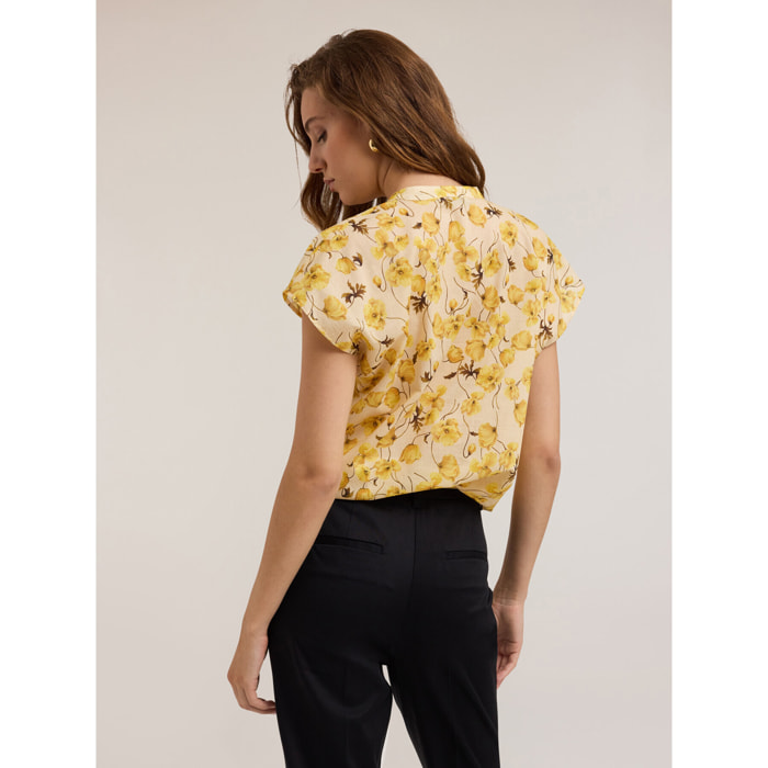 Motivi - Camisa estilo coreano con estampado floral - Amarillo