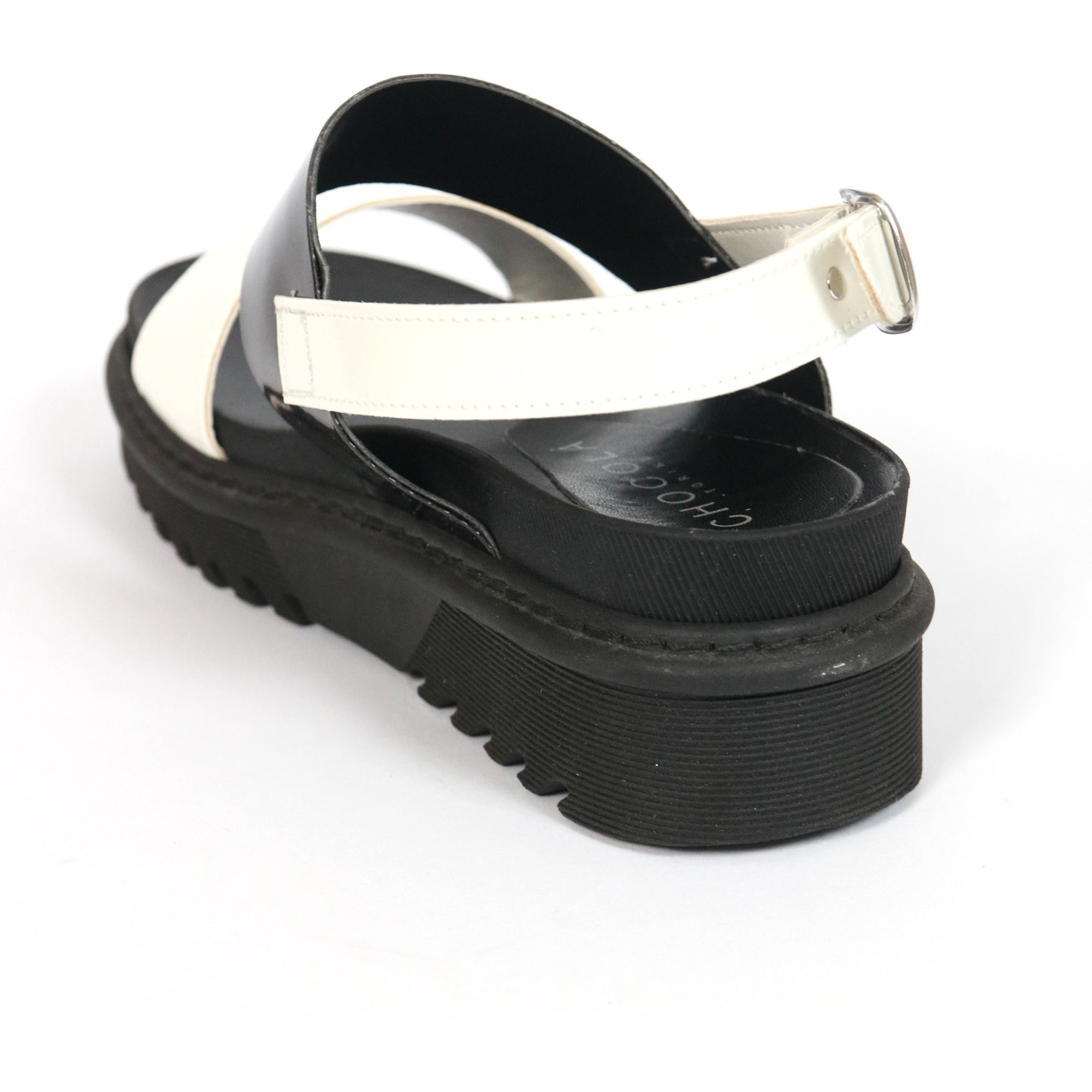 SANDALO FLATFORM DOPPIA FASCIA CHOCOLA' NERO E BIANCO