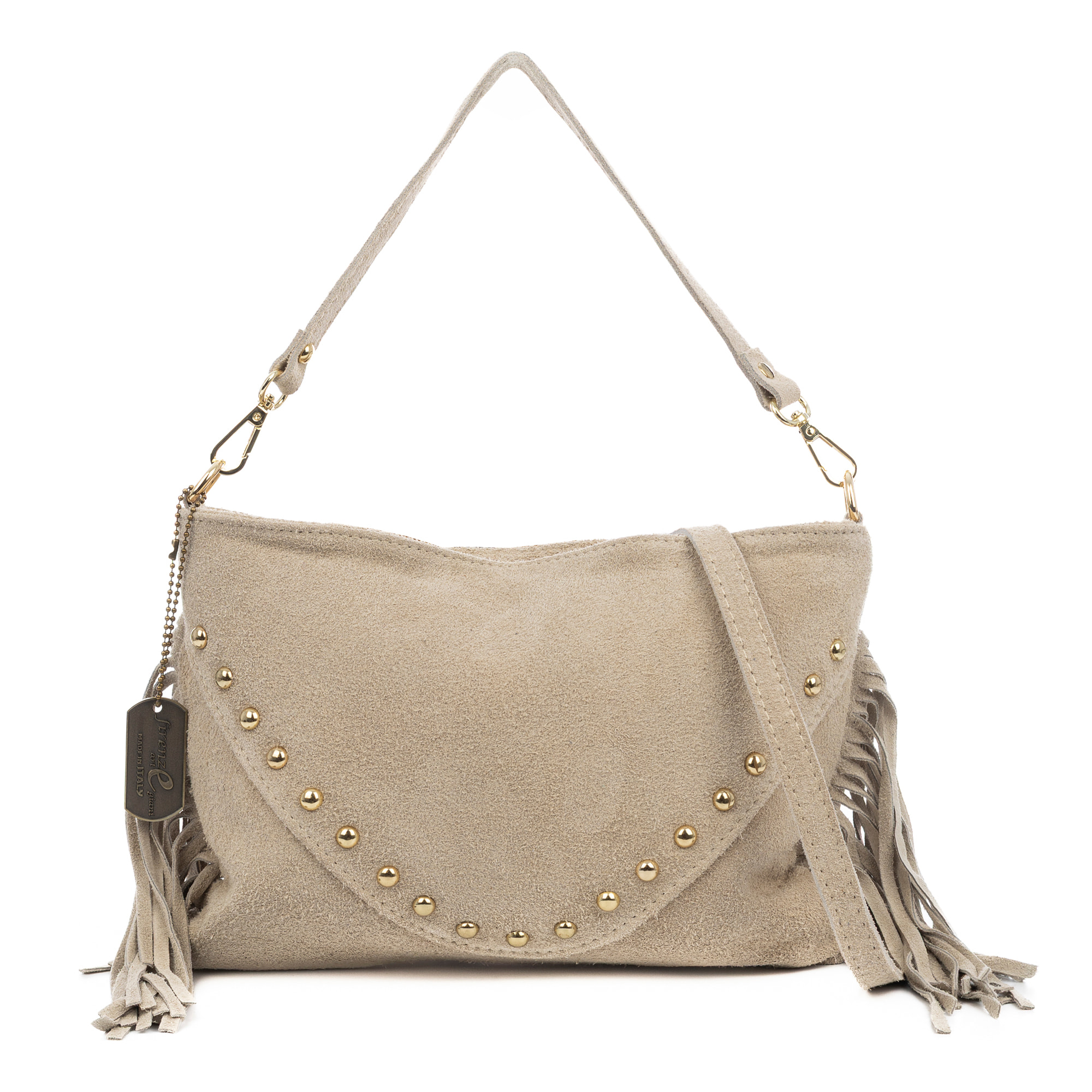 Bellegra Bolso de hombro Mujer. Piel auténtica Gamuza con detalles metálicos.