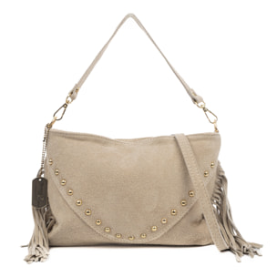 Bellegra Bolso de hombro Mujer. Piel auténtica Gamuza con detalles metálicos.