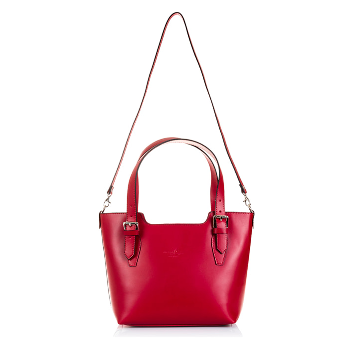 FIRENZE ARTEGIANI Borsa Tote da Donna Arezzo. Vera Pelle Tamponato Made in Italy 37x10x25 Cm. colore rosso