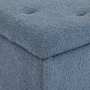 Banc coffre de rangement 2 en 1 piètement bois noir tissu bouclette bleu