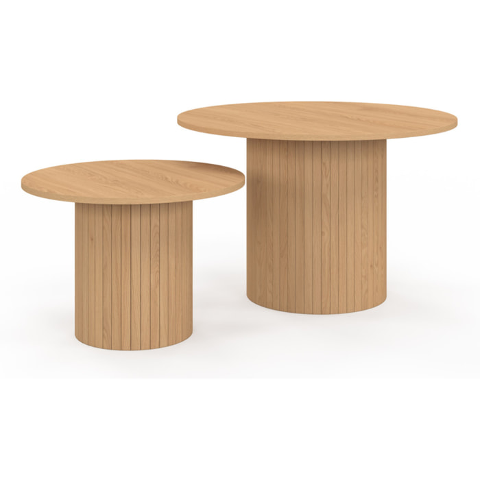 Tables basses rondes gigognes Alvar bois et pieds lattes - lot de 2