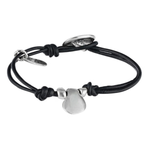 Pulsera cuero negro "Basic" plata chapado