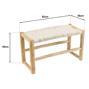 WILL - Banc en branches de teck naturel assise en macramé blanc