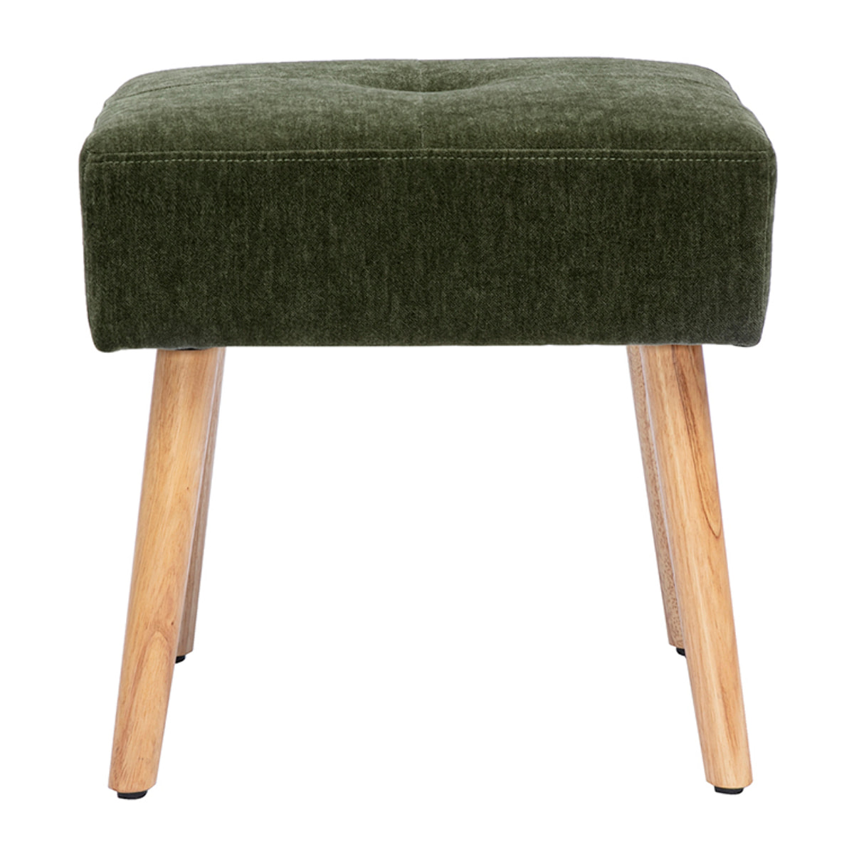 Tabouret bas en tissu effet velours vert kaki et bois clair massif H46 cm GUESTA