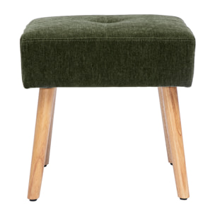 Tabouret bas en tissu effet velours vert kaki et bois clair massif H46 cm GUESTA
