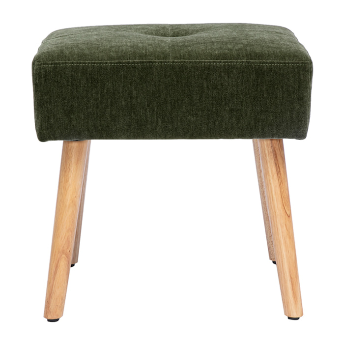 Tabouret bas en tissu effet velours vert kaki et bois clair massif H46 cm GUESTA
