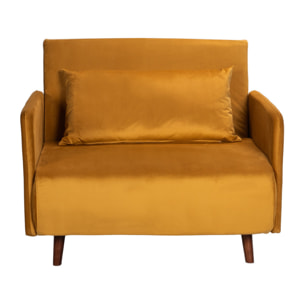 Belushi - Fauteuil convertible en velours : Couleur - Jaune moutarde