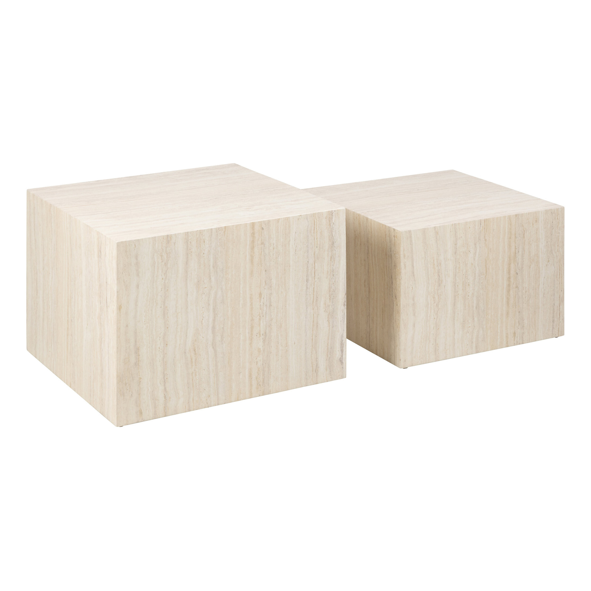 Pueblo - lot de 2 tables basses - effet travertin - 58 et 50 cm - Beige