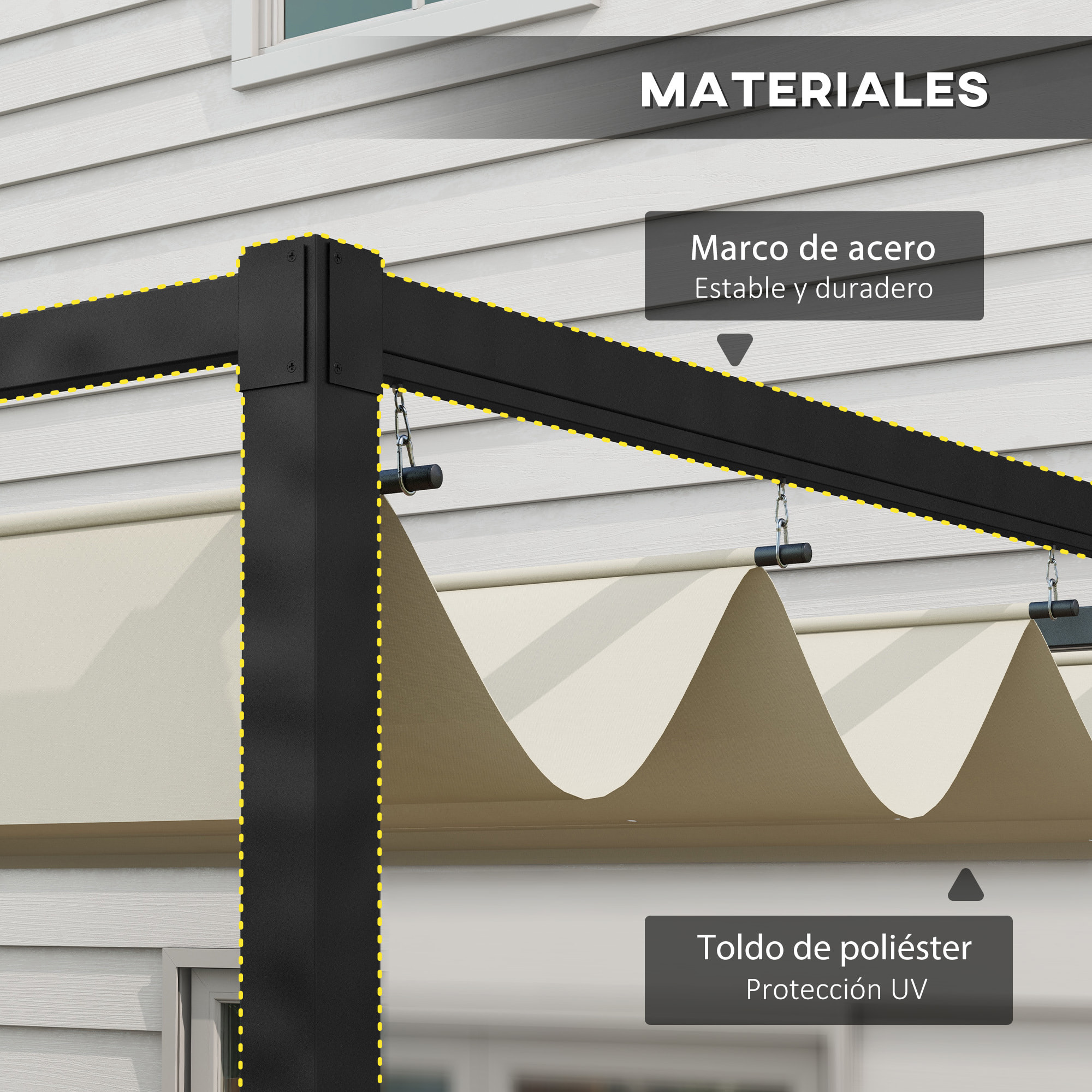 Pérgola 3x2 m Cenador de Jardín Pabellón de Diseño Elegante con Techo Retráctil de Poliéster con Recubrimiento Resistente Anti-UV Impermeable para Celebraciones Fiestas Bodas Crema