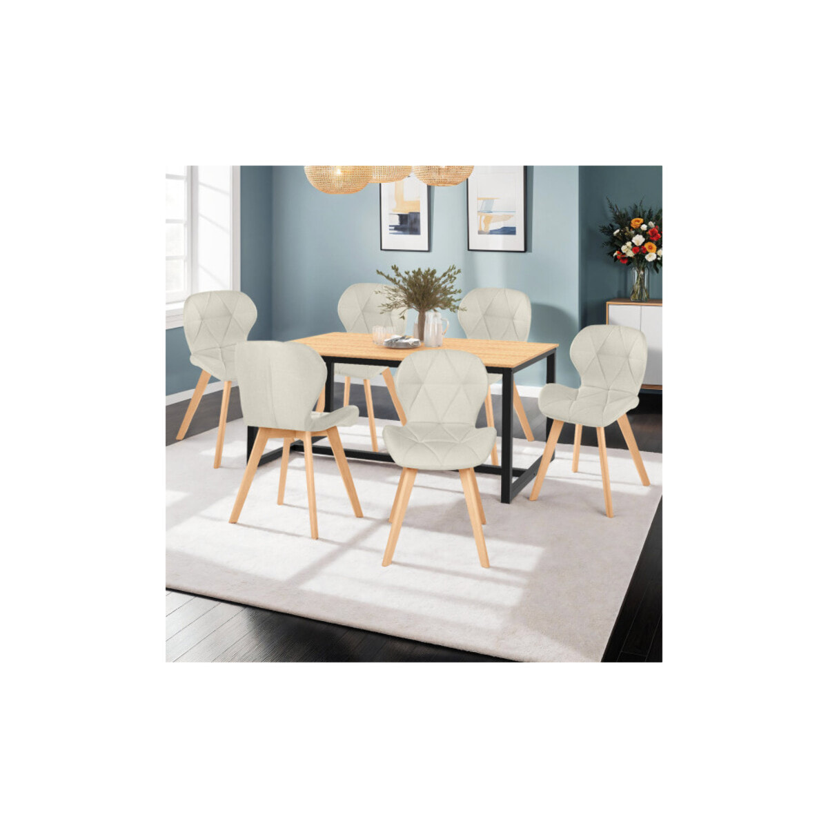 Chaises Gatsby en tissu et pieds bois - Beige