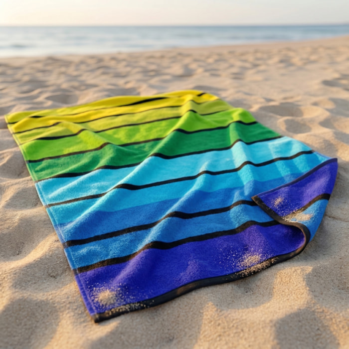 Telo mare in spugna jacquard, 90x165 cm, 100% cotone egiziano, morbido e super assorbente, asciugamano spiaggia grande a righe multicolor, resistente e certificato OEKO-TEX, ideale per mare piscina palestra e viaggio