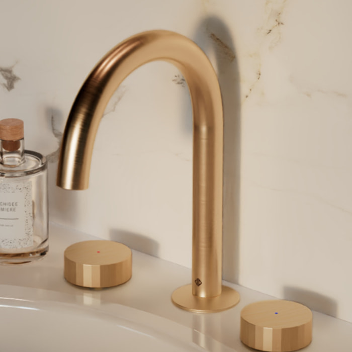 Pack mitigeur lavabo 3 trous L Grands Boulevards laiton brossé avec mécanisme complet