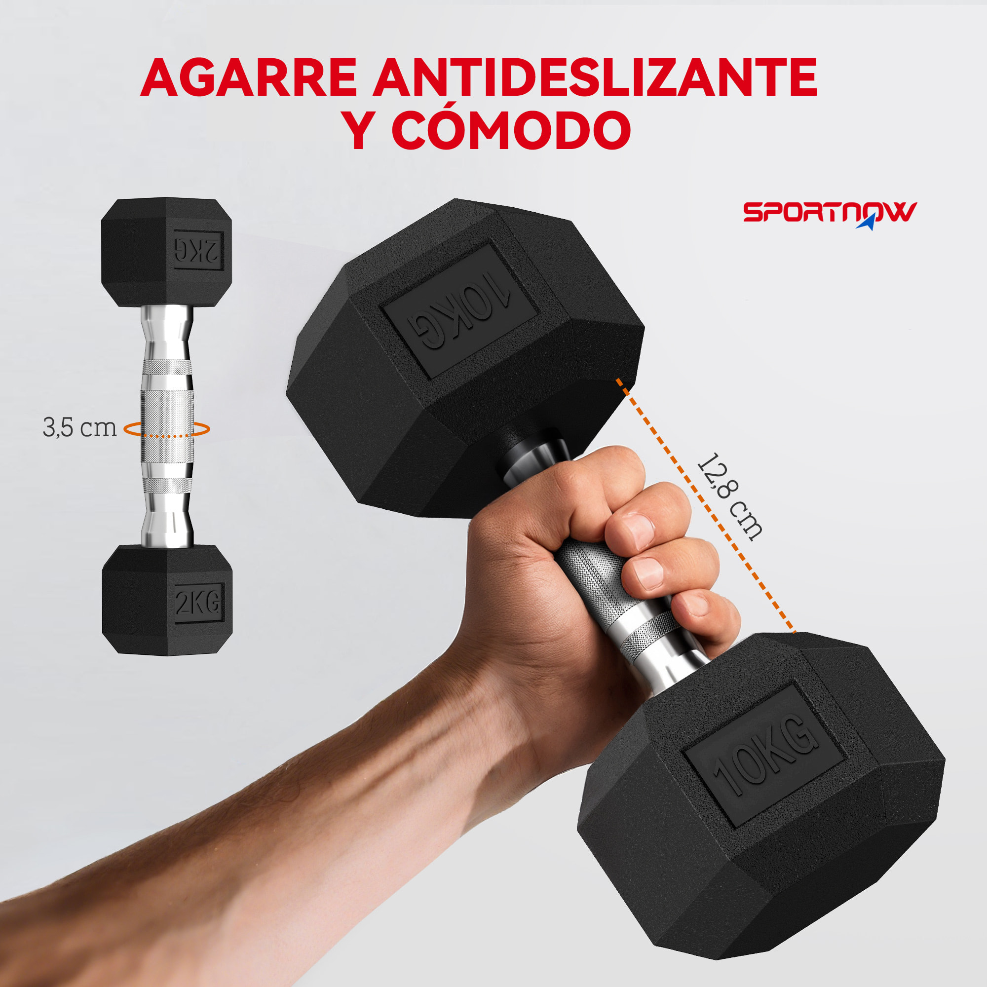 Juego de Mancuernas de 8 Piezas 50 kg, Mancuernas Hexagonales 2x2kg, 2x5kg, 2x8kg, 2x10kg, con Soporte de Almacenamiento y Mango Antideslizante para Entrenamiento en Casa Gimnasio, Negro