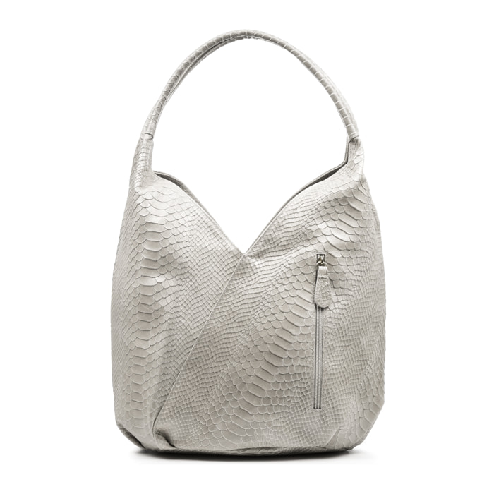 Ponteranica Borsa a spalla Donna. Pelle autentica Scamosciata Incisa Serpente