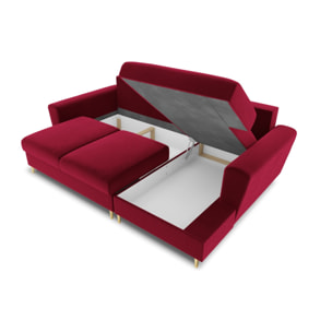 Canapé d'angle droit convertible avec coffre de rangement "Kyoto" 4 places en velours rouge