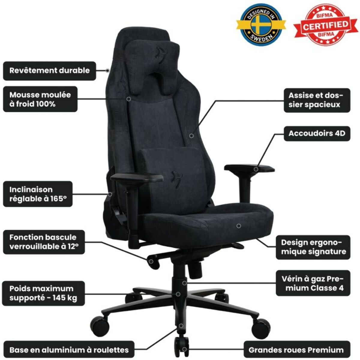 Chaise gaming AROZZI Vernazza SuperSoft Pure Black