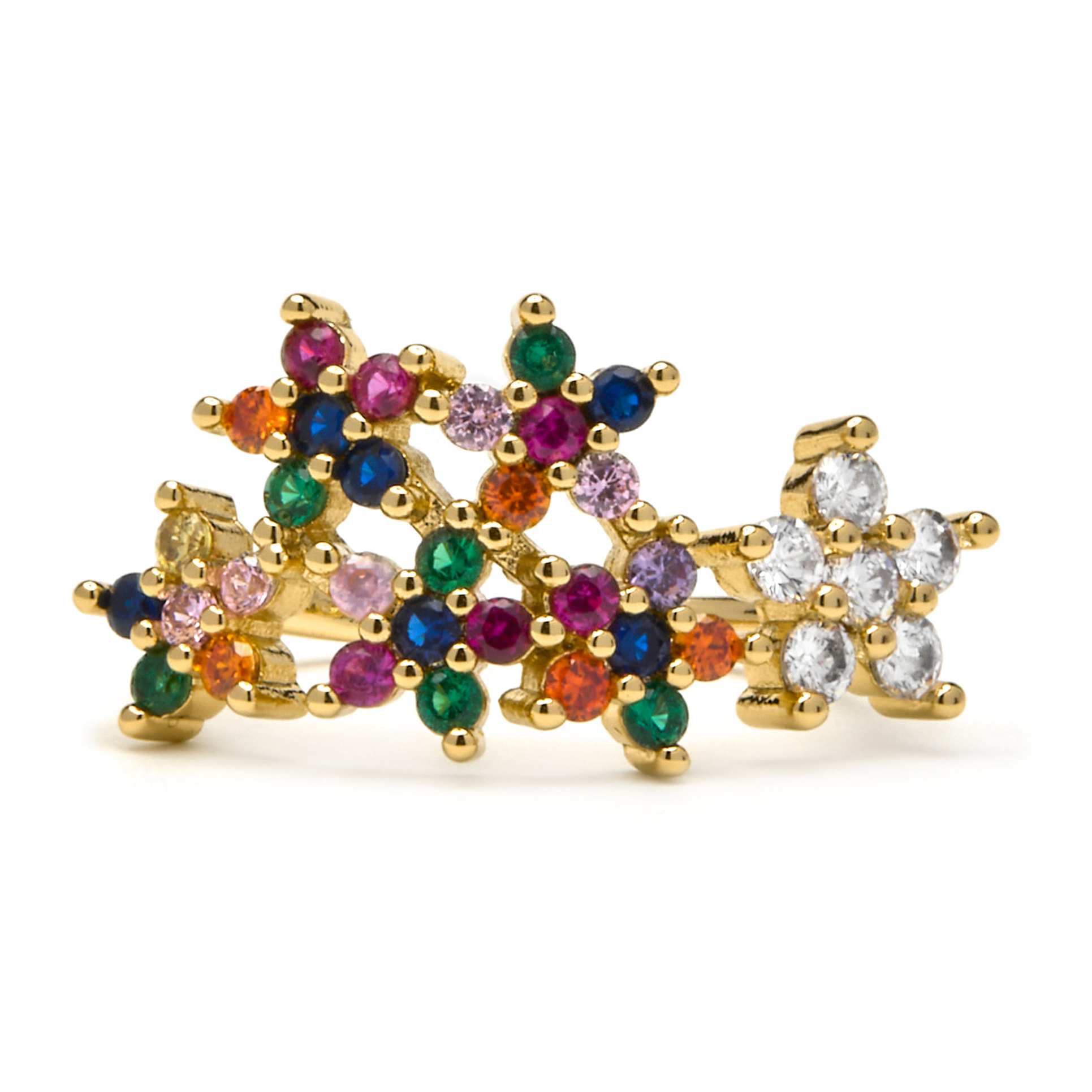 Anillo con Circonita Multicolor acabado oro 18k