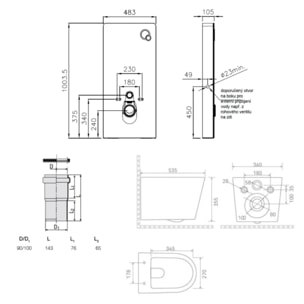 Glass pack WC bâti-support avec plaque de commande + WC suspendu Ceramia sans bride avec abattant SoftClose (STGLWCE14BMT01-FR)