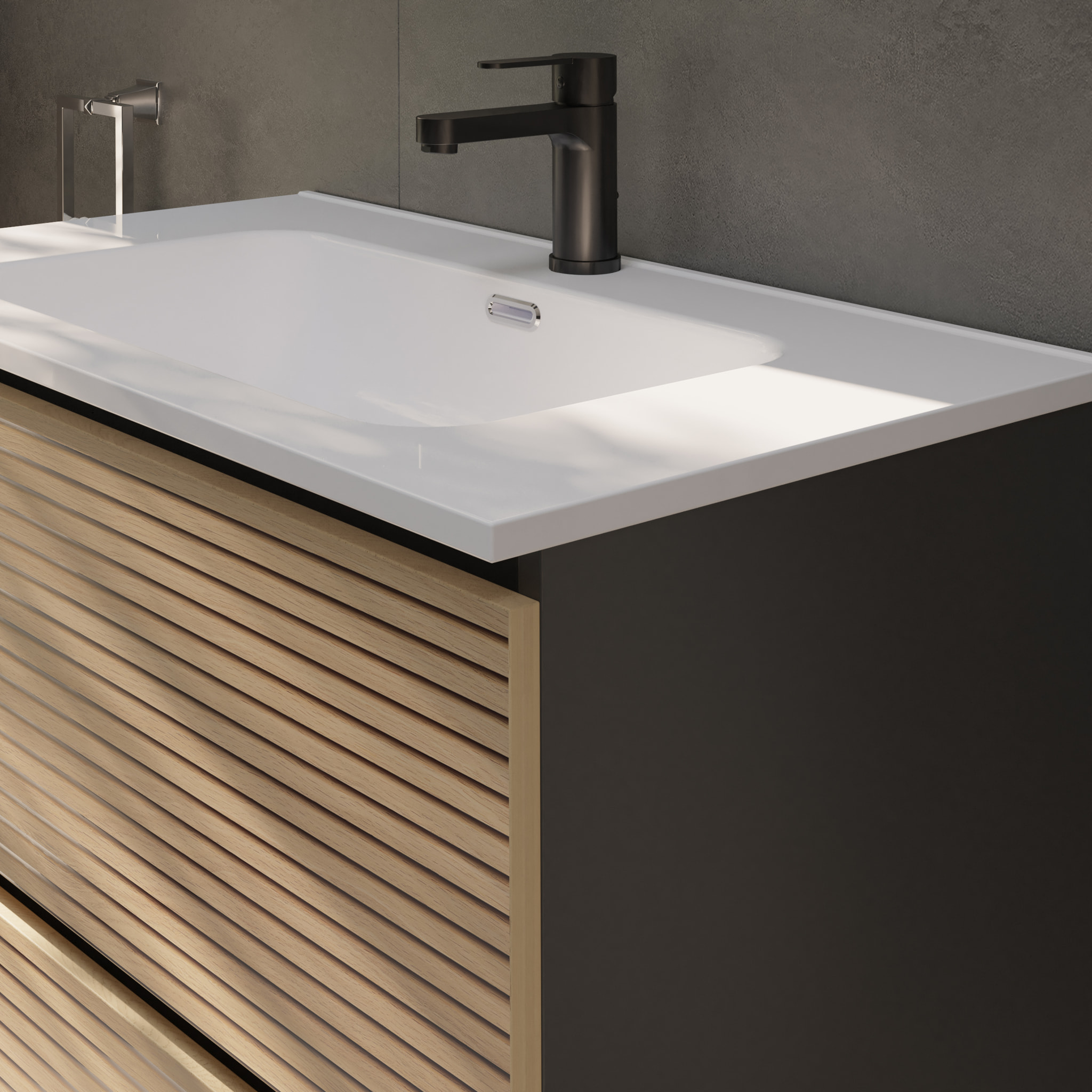 CONJUNTO DE BAÑO YINU | 80 CM NEGRO - SOLOMON | DOS CAJONES | LAVABO ENCASTRADO | NO INCLUYE ESPEJO | ALDAY