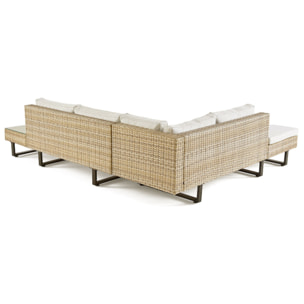 Sashi – salon de jardin d'angle en résine beige et grise – 5 places - coussins gris clair et table incluse - Gris