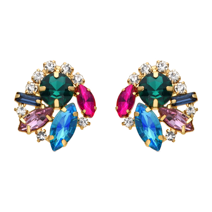 Pendientes de Cristal Azul acabados en oro amarillo de 18k