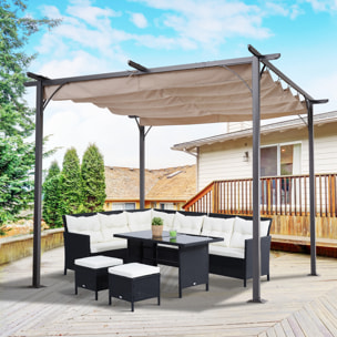 Pergola rétractable polyester beige métal époxy noir