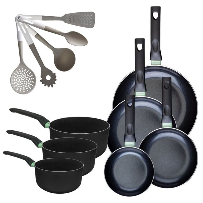 Lot de 4 Poêles et Casseroles Fackelmann Brandao avec 5 ustensiles Vario