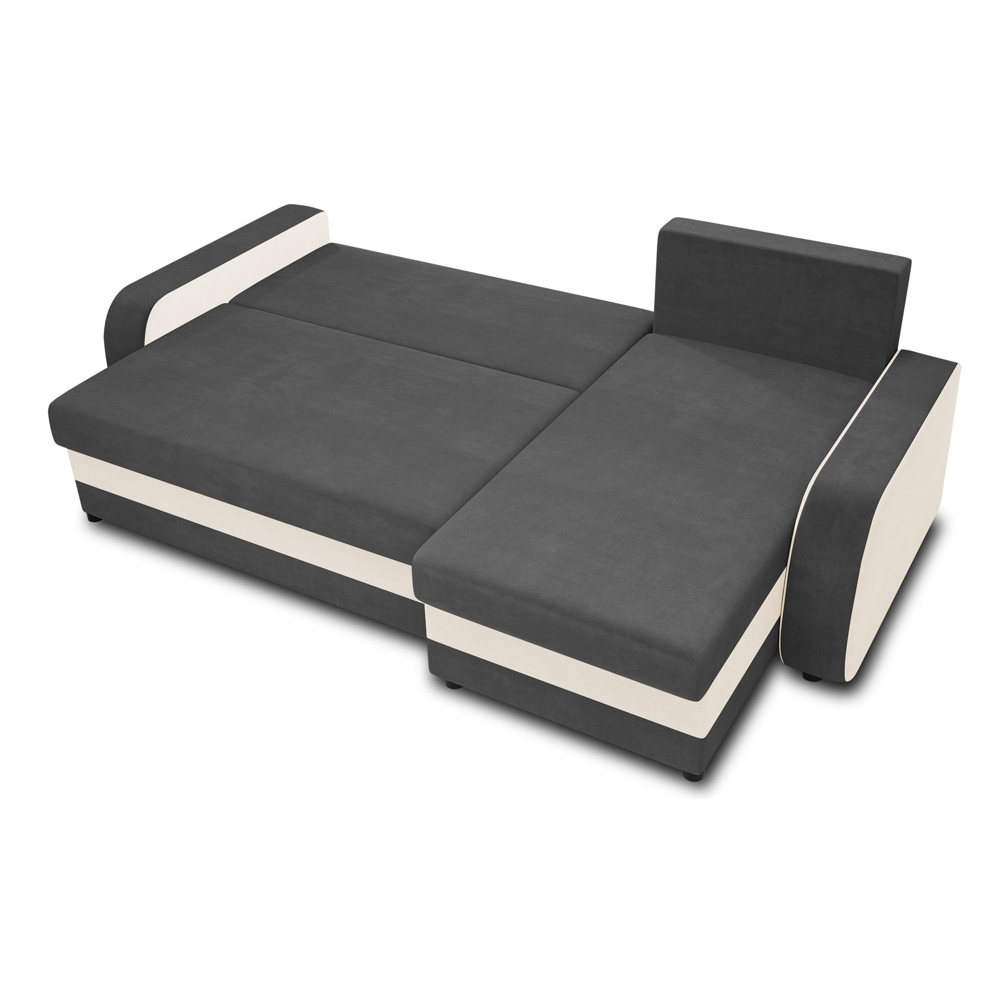 Valos - canapé d'angle réversible - 4 places - convertible avec coffre - en velours - Gris / Blanc