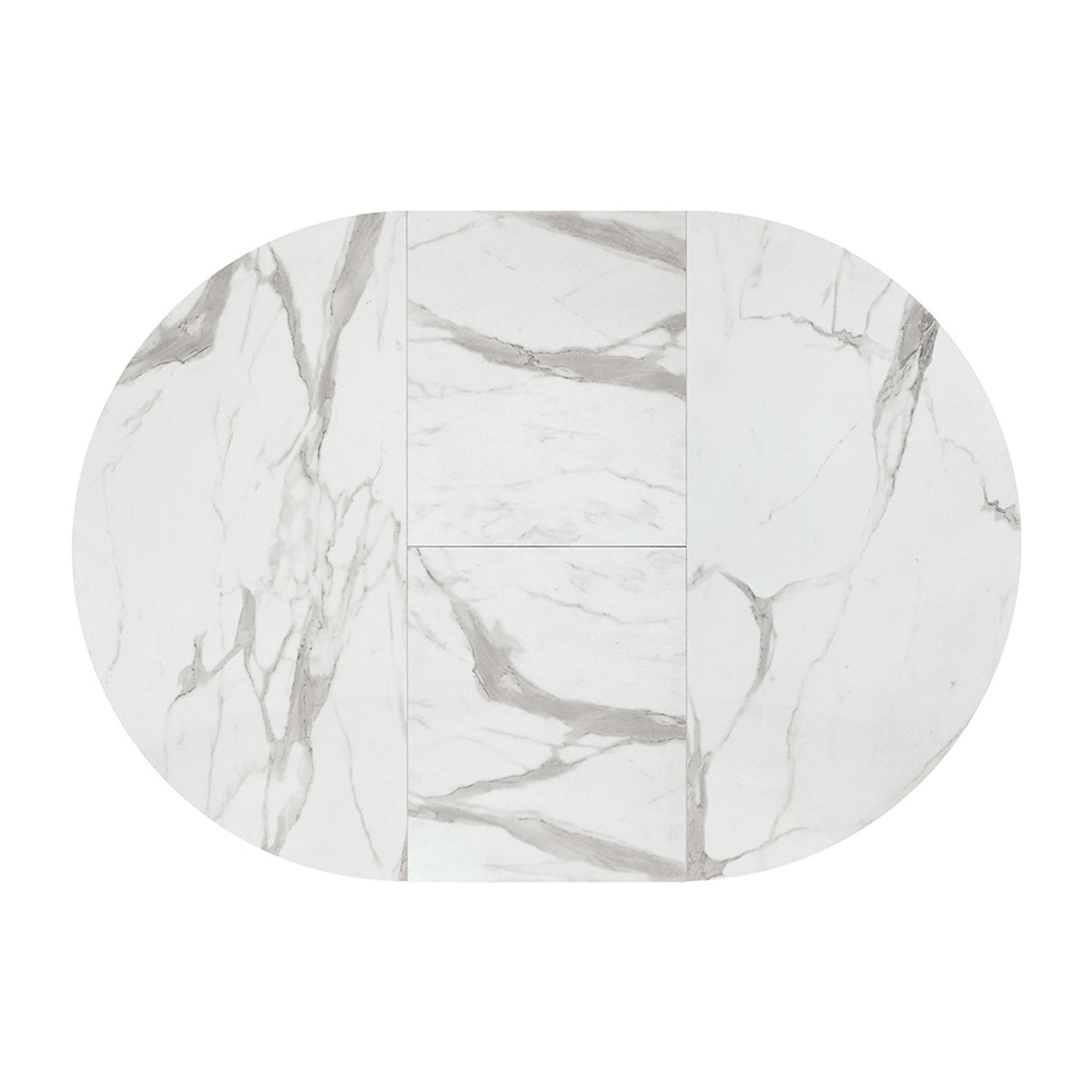 Tavolo rotondo PANTELLERIA in legno, finitura bianco statuario e gambe in metallo nero, allungabile Ø120xH75,3 cm - 170x120x75,3 cm