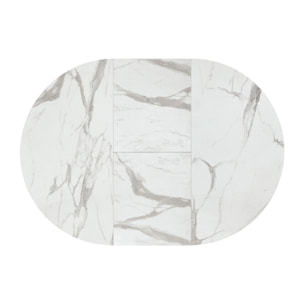 Tavolo rotondo PANTELLERIA in legno, finitura bianco statuario e gambe in metallo nero, allungabile Ø120xH75,3 cm - 170x120x75,3 cm