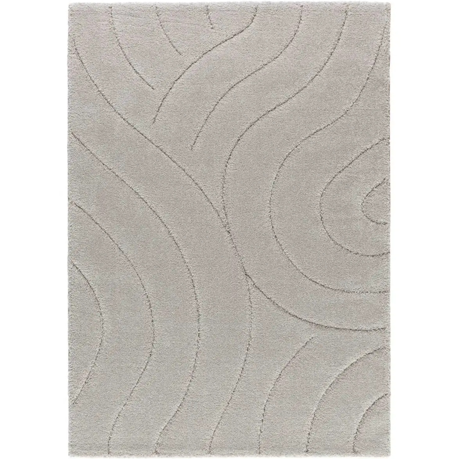 MOLIER Alfombra shaggy con formas abstractas en plata, varias medidas disponibles.