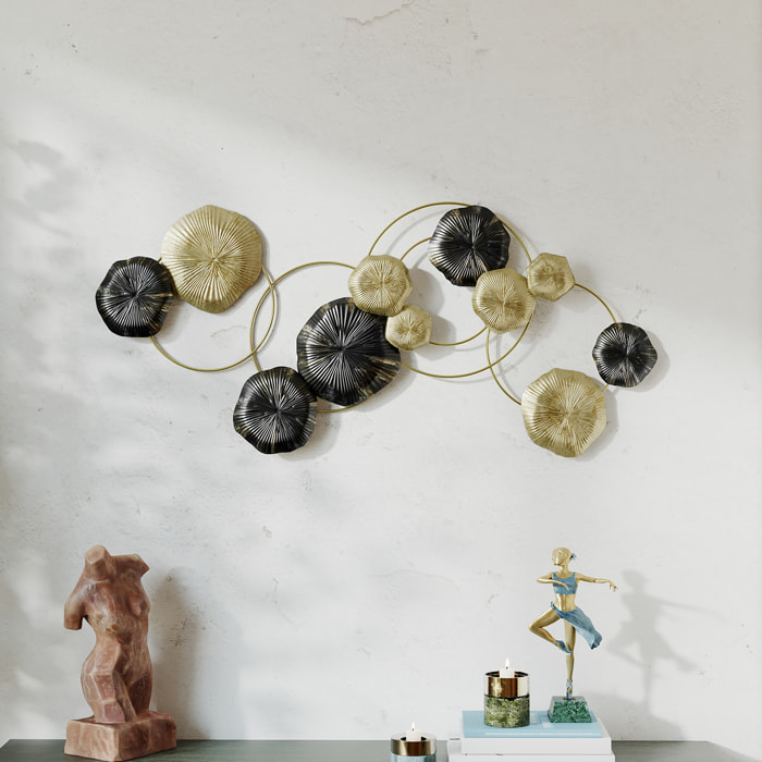 Decoración de Pared de Metal con Forma de Hoja de Loto, Adorno para Salón Moderno, Escultura de Pared para Decoración Hogar, Dormitorio, Oficina, 84x35 cm, Dorado y Negro