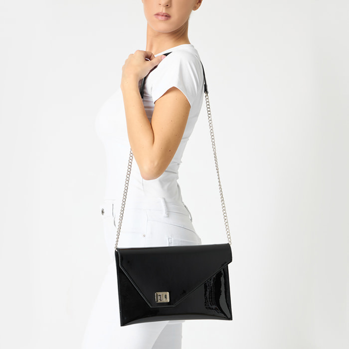 Pochette donna nera in vernice