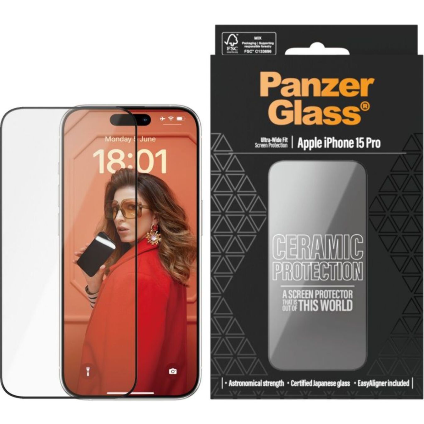 Protège écran PANZERGLASS iPhone 15 Pro verre trempé Ceramic