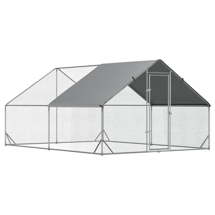 Gallinero de Exterior Grande 3x4x2 m Jaula para 8-12 Gallinas Cercado de Acero Galvanizado con Techo de PE y Cerradura para Conejos Aves de Corral Plata